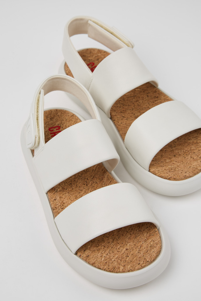 Close-up view of Pelotas Flota White Leather Sandals for Women.