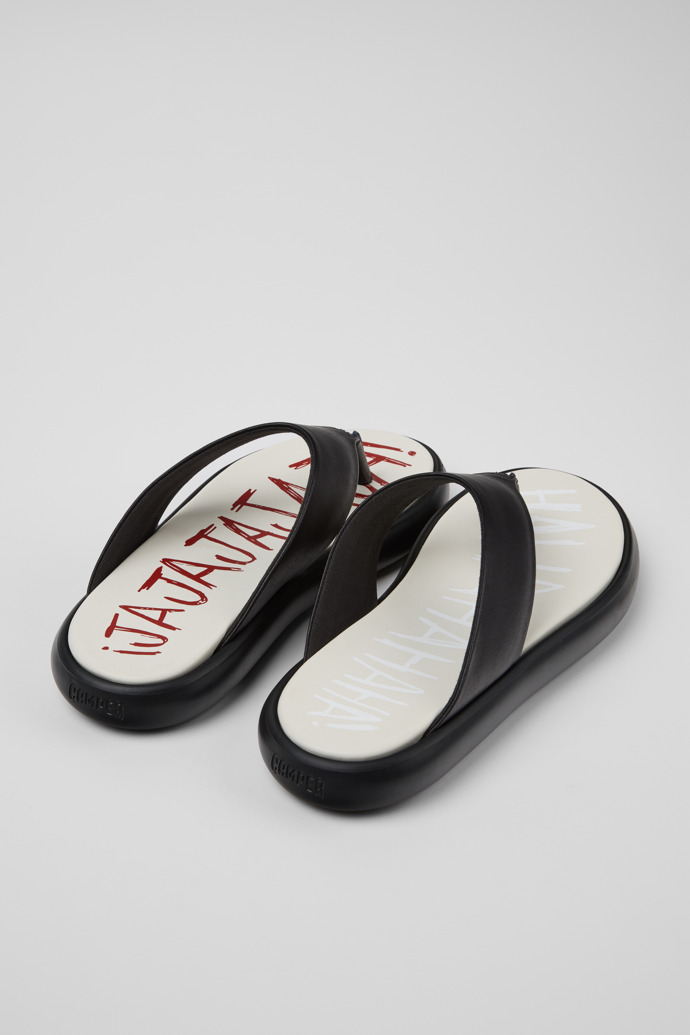 Back view of Twins Black Leather Sandals for Women.