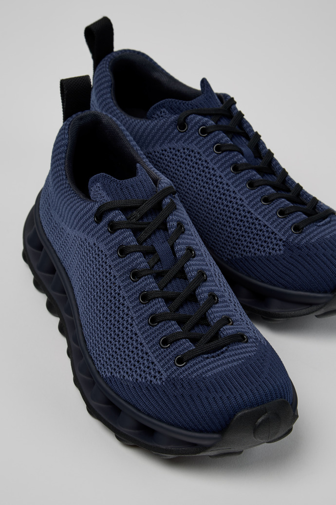 Close-up view of Camper x SUNNEI - PELOTISSIMA Blue and Black Textile Women's Sneakers.