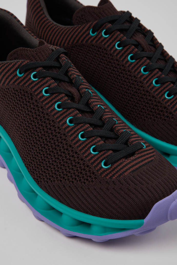 Close-up view of Camper x SUNNEI - PELOTISSIMA Brown, Blue and Purple Textile Sneakers for Women.