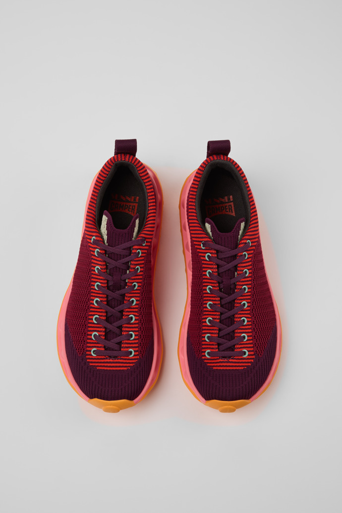 Overhead view of Camper x SUNNEI - PELOTISSIMA Burgundy, Pink and Orange Textile Sneakers for Women.