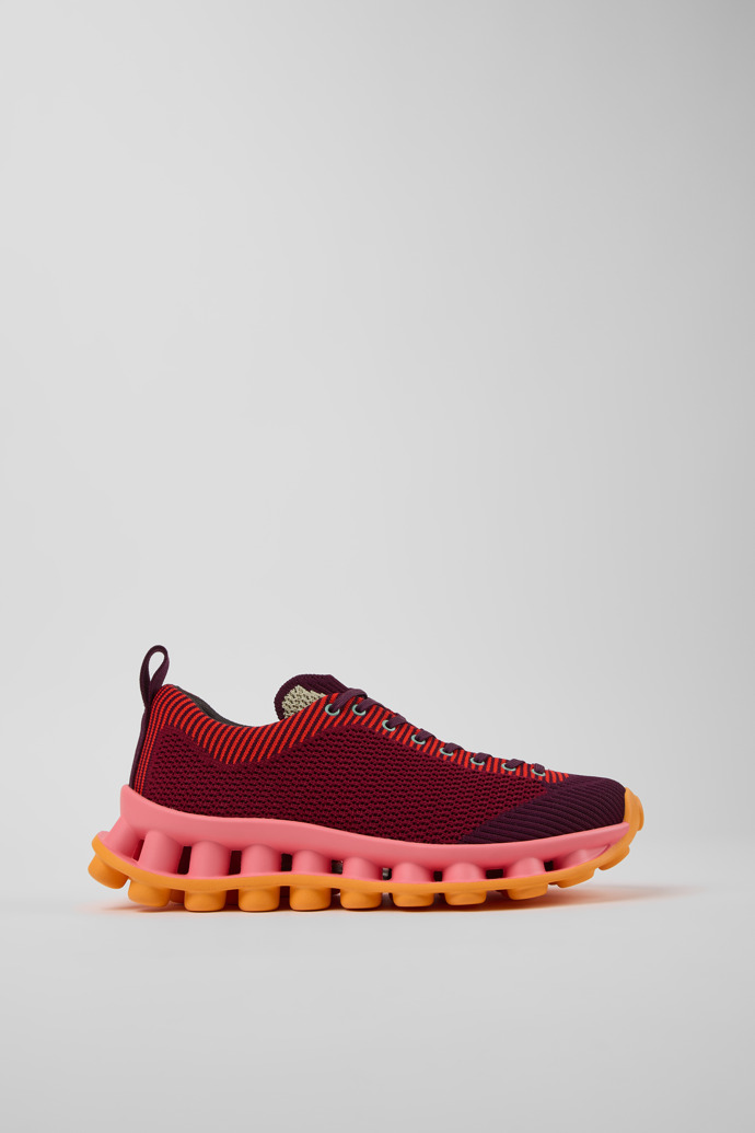 Side view of Camper x SUNNEI - PELOTISSIMA Burgundy, Pink and Orange Textile Sneakers for Women.