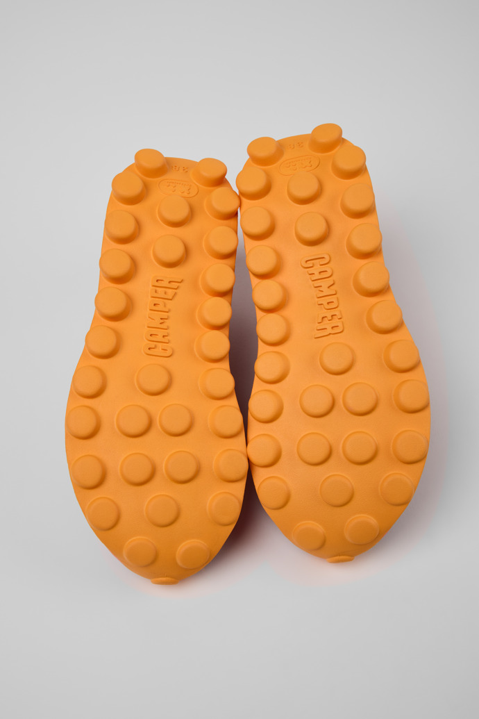 The soles of Camper x SUNNEI - PELOTISSIMA Burgundy, Pink and Orange Textile Sneakers for Women.