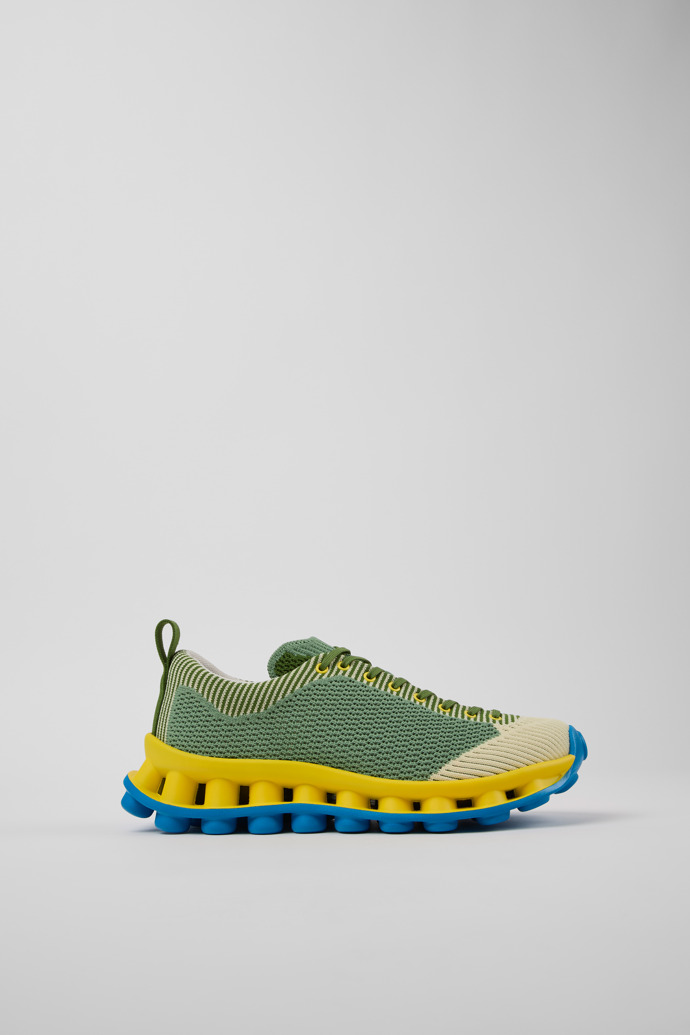 Side view of Camper x SUNNEI - PELOTISSIMA Green, Blue and White Textile Sneakers for Women.