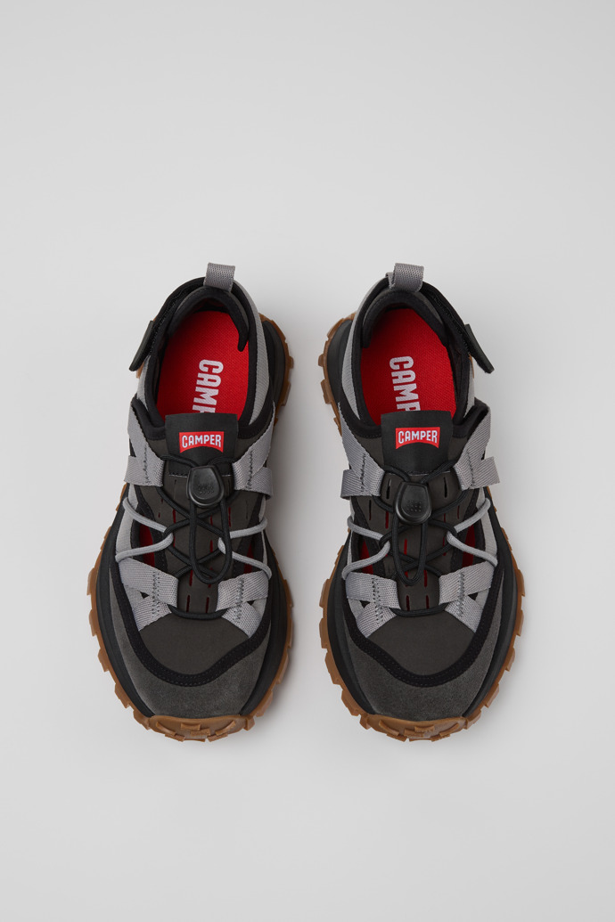 Overhead view of Drift Trail VIBRAM Gray Recycled PET and Nubuck Sneakers for Women.