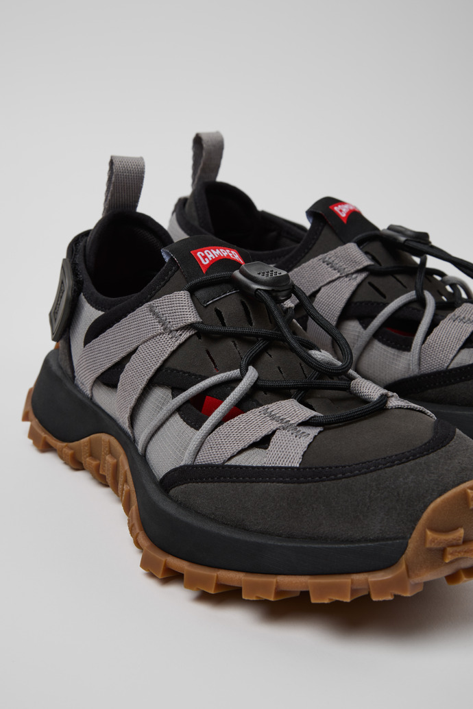 Close-up view of Drift Trail VIBRAM Gray Recycled PET and Nubuck Sneakers for Women.