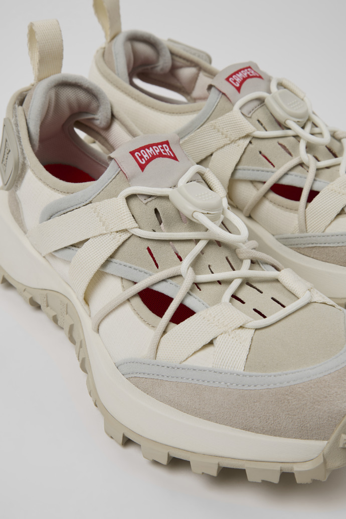 Close-up view of Drift Trail Beige Textile and Nubuck Sneakers for Women.