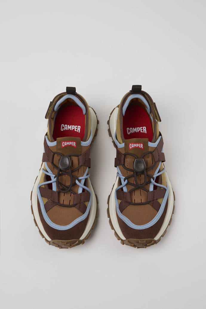Overhead view of Drift Trail Brown Textile and Nubuck Leather Sneakers for Women.