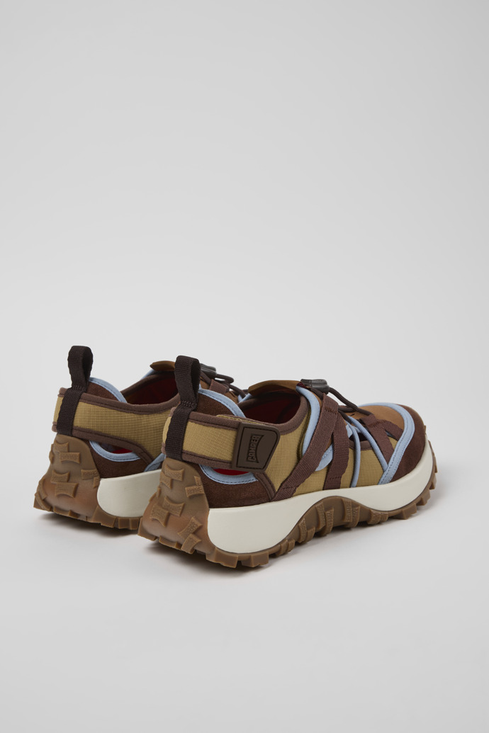 Back view of Drift Trail Brown Textile and Nubuck Leather Sneakers for Women.