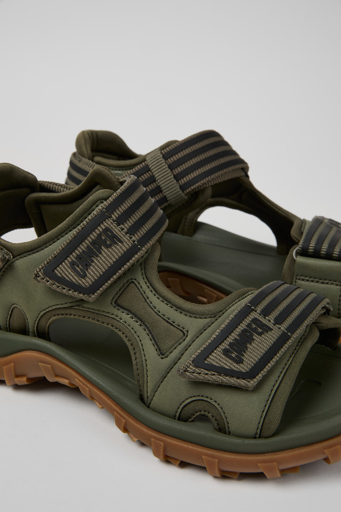 Close-up view of Drift Trail Sandal Green Leather Sandals for Women.