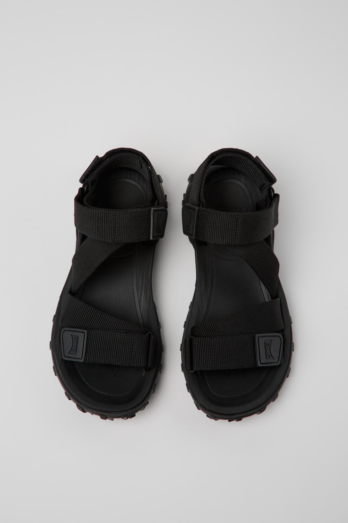 Overhead view of Drift Trail Sandal Black Recycled PET Sandals for Women.