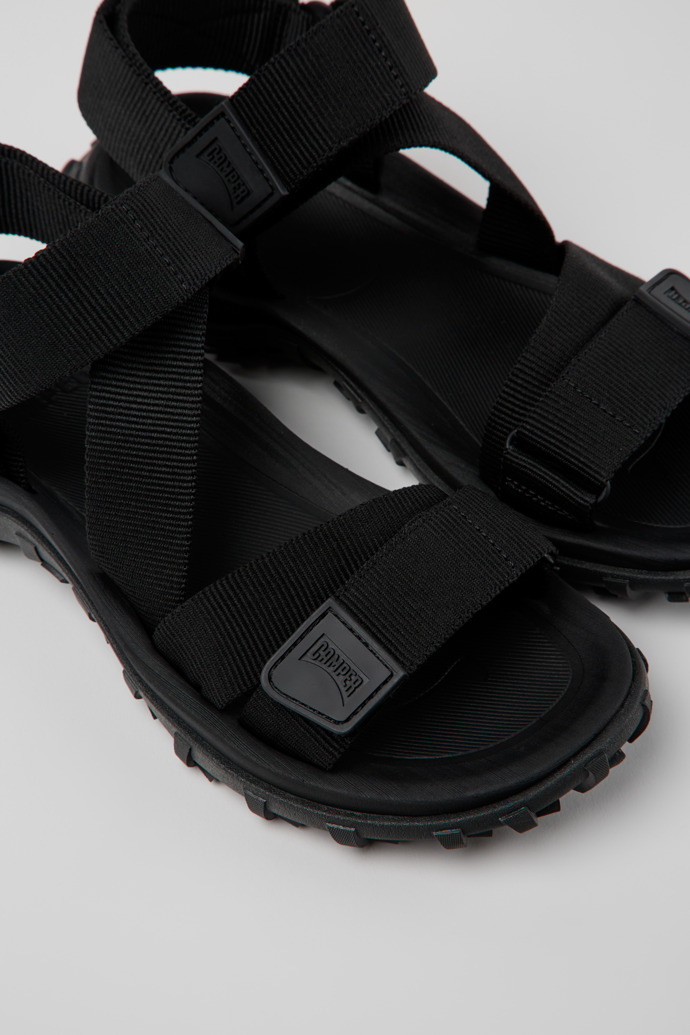 Close-up view of Drift Trail Sandal Black Recycled PET Sandals for Women.