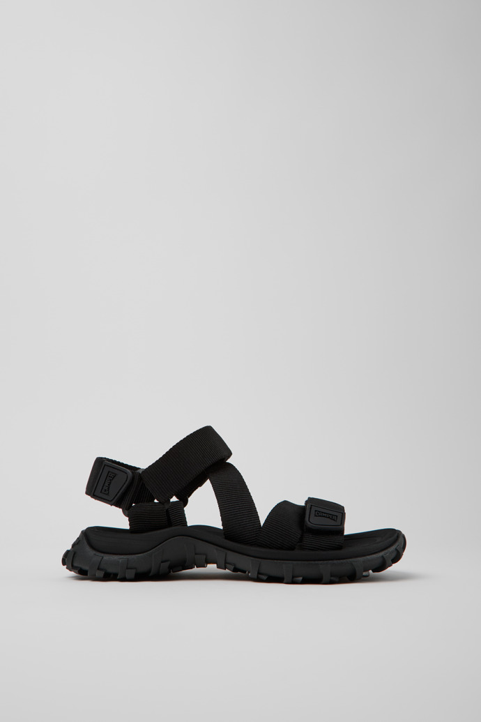 Side view of Drift Trail Sandal Black Recycled PET Sandals for Women.