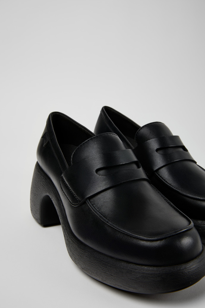 Close-up view of Thelma Black Leather Moccasin/Ballerina for Women.