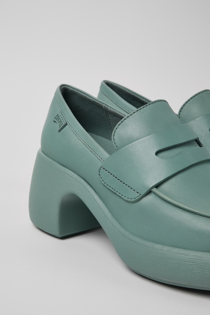 Close-up view of Thelma Green Leather Moccasin/Ballerina for Women.