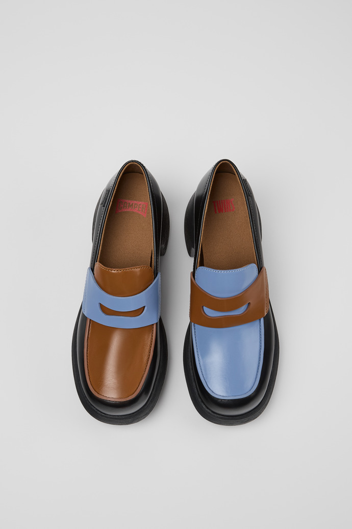 Overhead view of Twins Multicolor Leather Moccasins for Women.