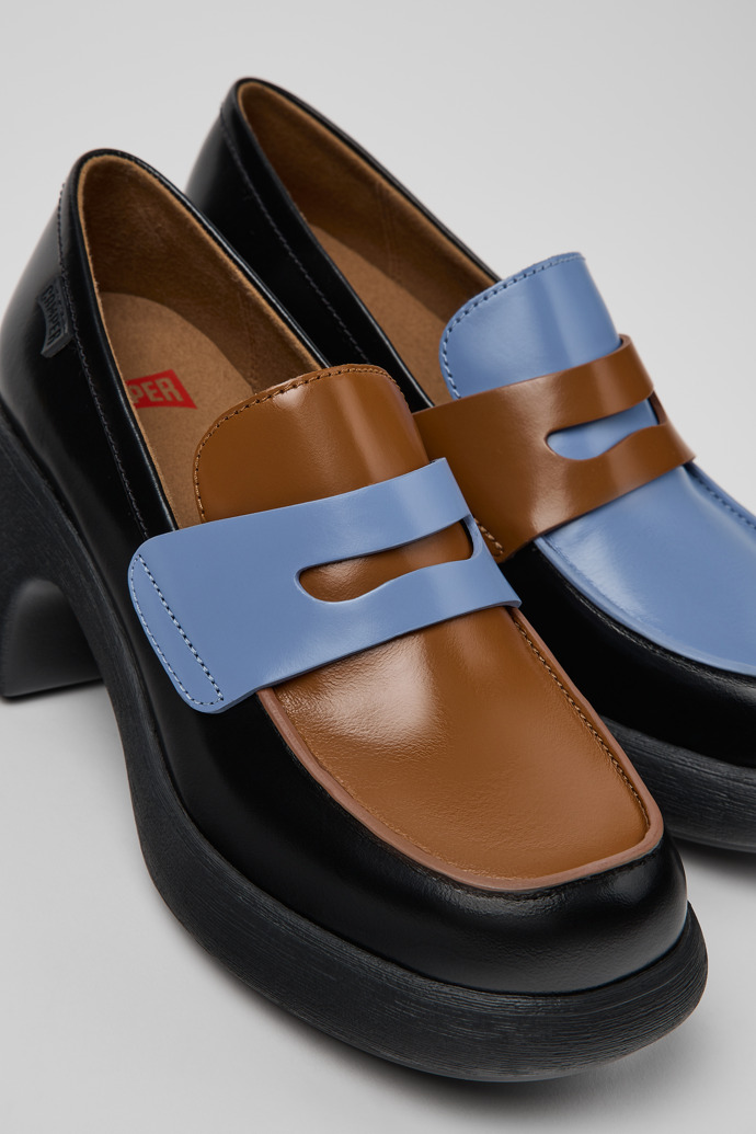 Close-up view of Twins Multicolor Leather Moccasins for Women.