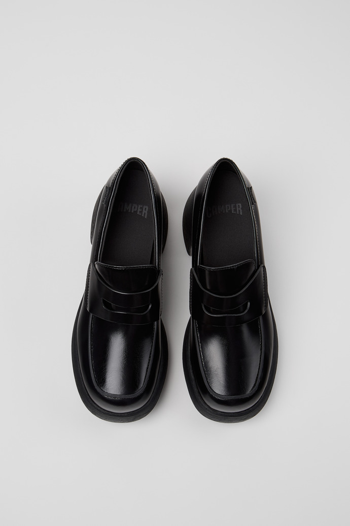 Overhead view of Thelma II Black Leather Moccasins for Women.