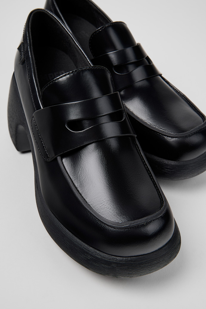 Close-up view of Thelma II Black Leather Moccasins for Women.