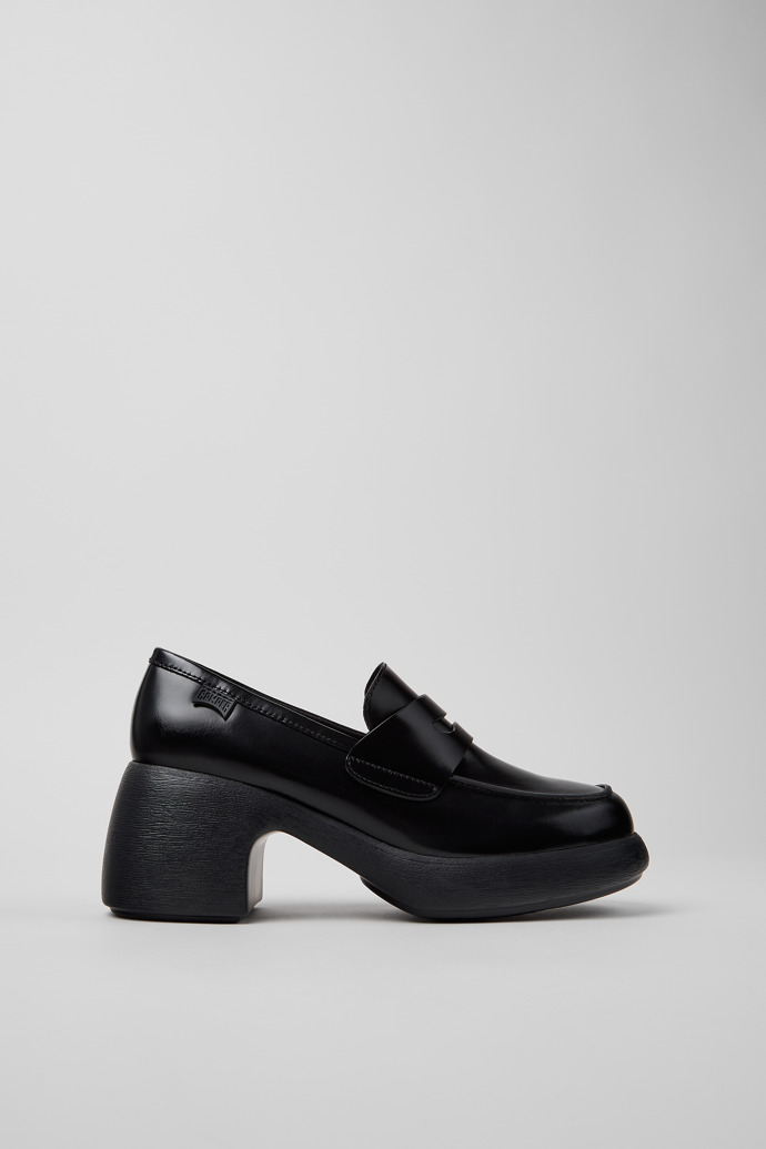 Side view of Thelma II Black Leather Moccasins for Women.
