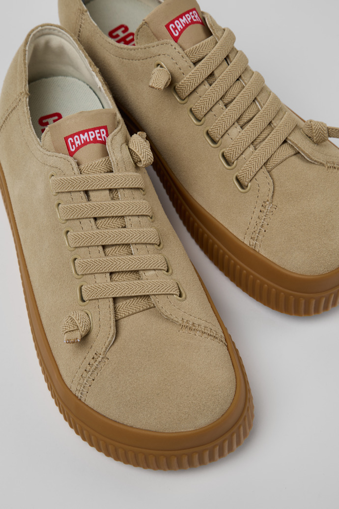 Close-up view of Peu Roda Beige Nubuck Sneakers for Women.