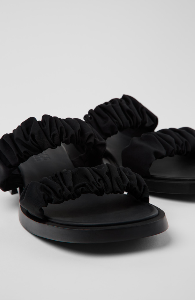 Close-up view of Dean Black Recycled PET Sandals for Women.