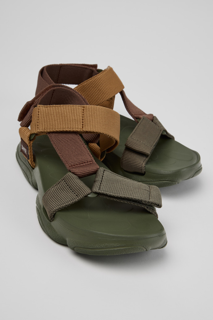 Close-up view of Karst Sandal Brown Textile Sandals for Women.