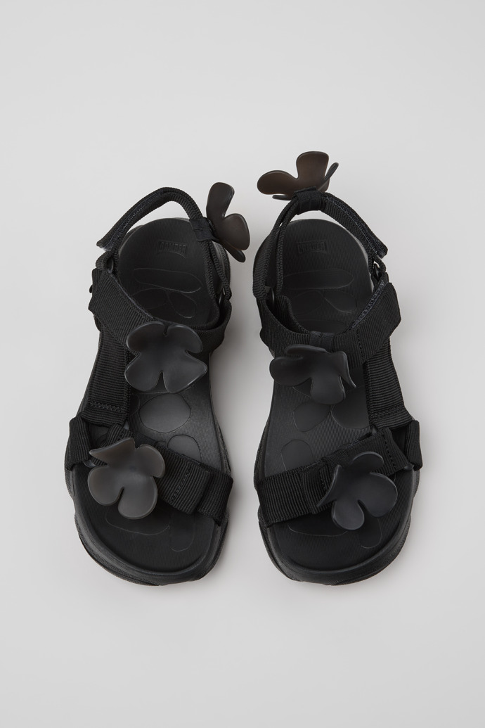 Overhead view of Karst Sandal Black Textile Sandals for Women.