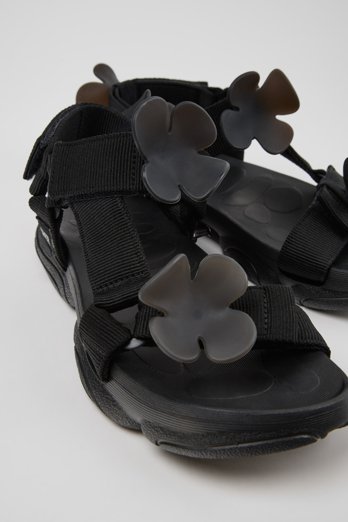 Close-up view of Karst Sandal Black Textile Sandals for Women.
