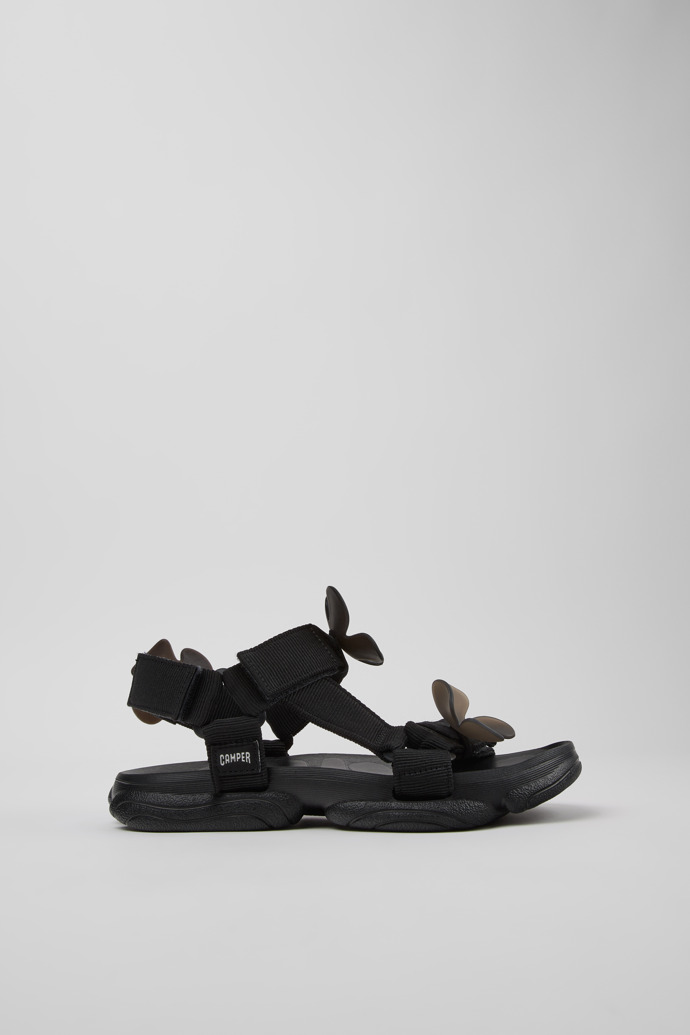 Side view of Karst Sandal Black Textile Sandals for Women.