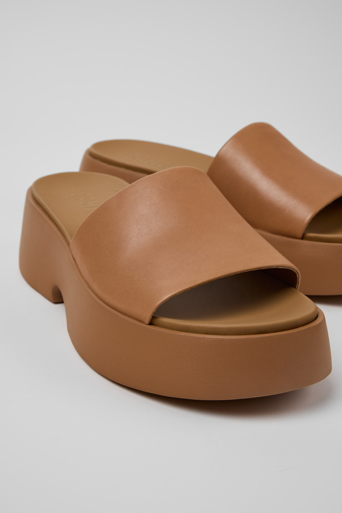 Close-up view of Tasha Nude Leather Sandals for Women.