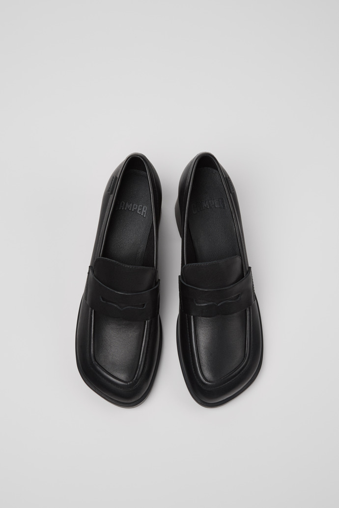 Overhead view of Kora Black Leather Moccasins for Women.