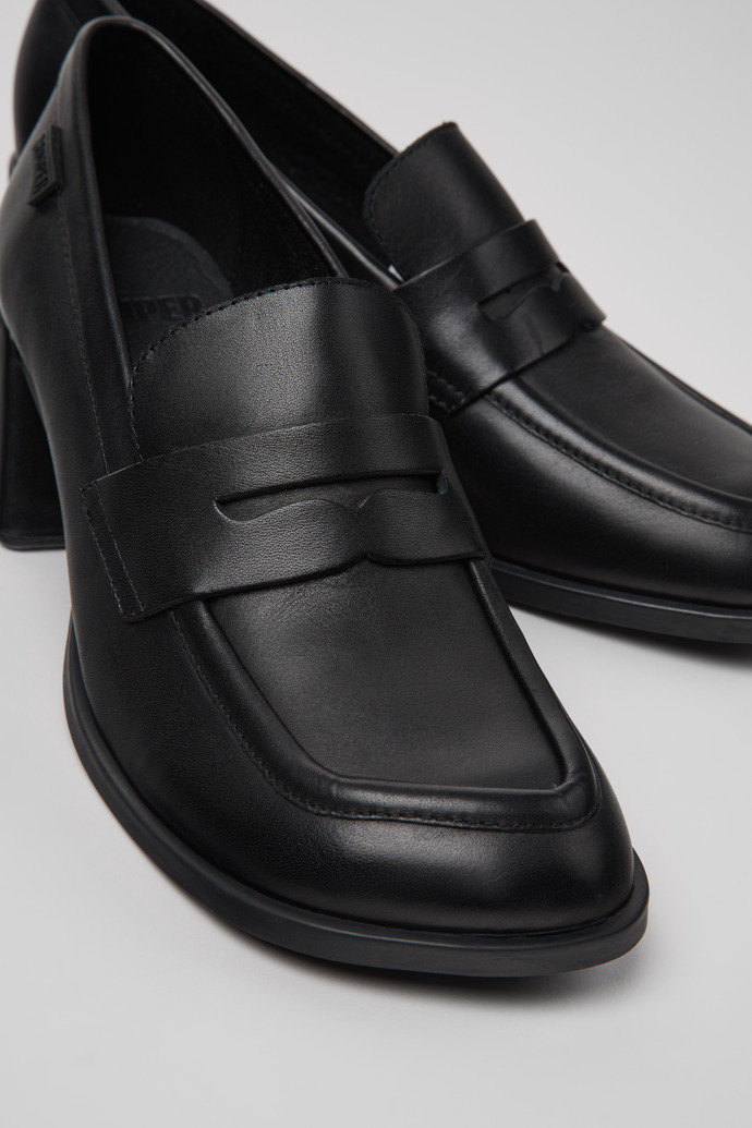 Close-up view of Kora Black Leather Moccasins for Women.