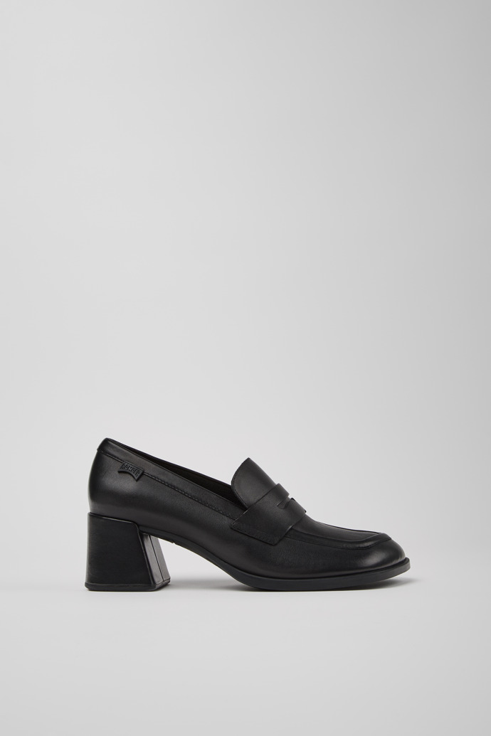 Side view of Kora Black Leather Moccasins for Women.
