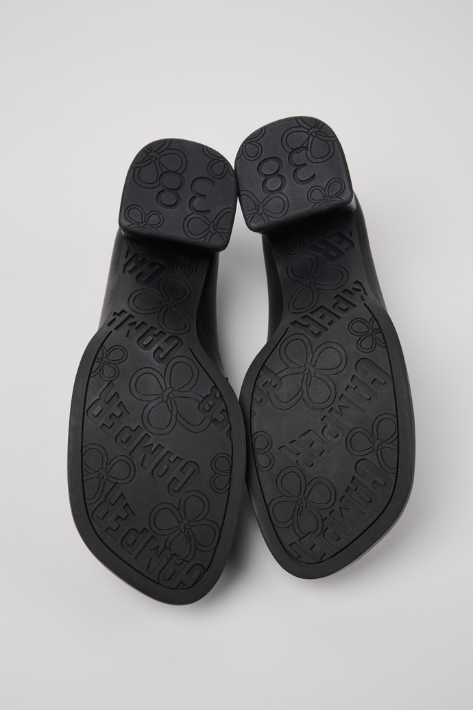 The soles of Kora Black Leather Moccasins for Women.