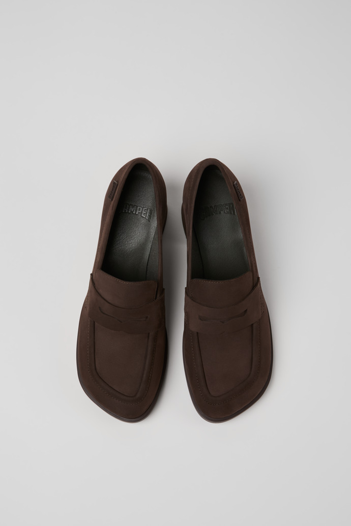 Overhead view of Kora Brown Nubuck Moccasins for Women.