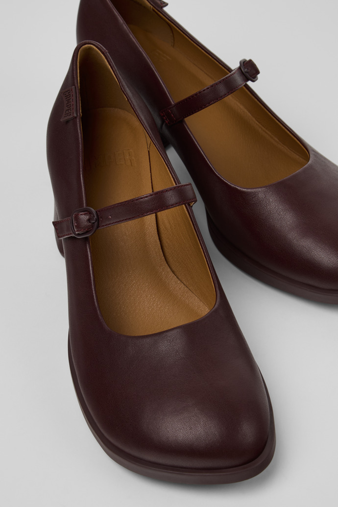 Close-up view of Kora Burgundy Leather Moccasins for Women.
