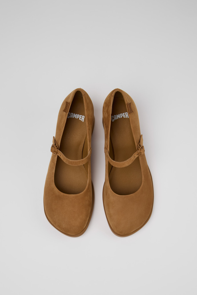 Overhead view of Kora Brown Nubuck Leather Heels for Women.