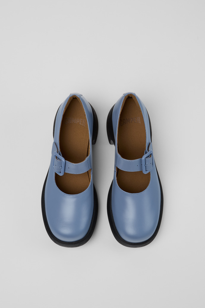 Overhead view of Thelma II Blue Leather Moccasins for Women.
