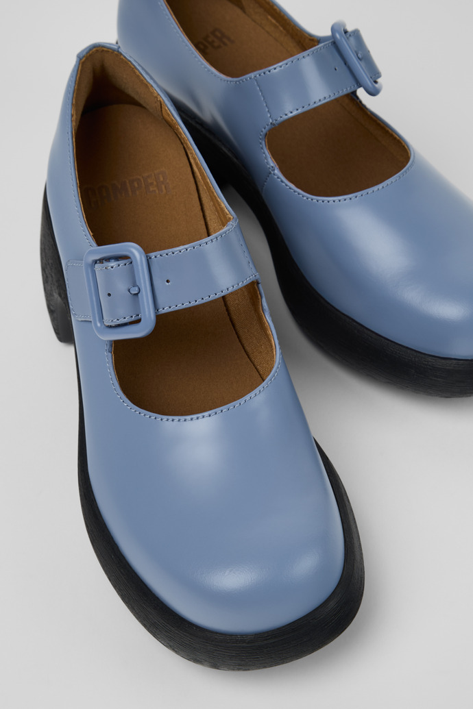 Close-up view of Thelma II Blue Leather Moccasins for Women.