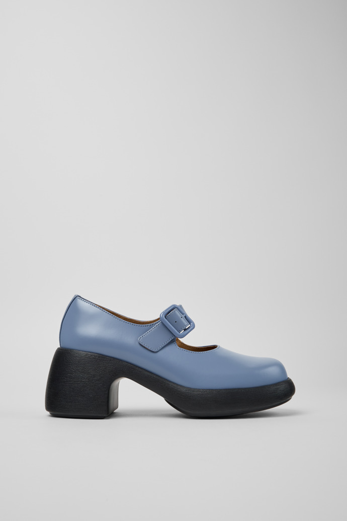 Side view of Thelma II Blue Leather Moccasins for Women.