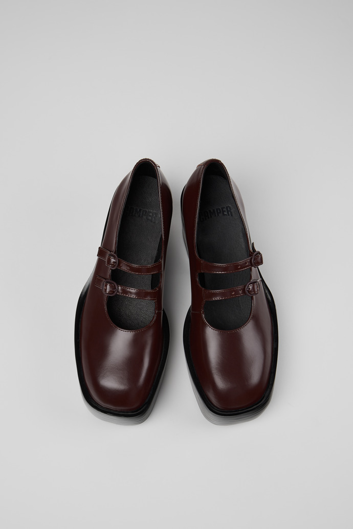 Overhead view of Billie Burgundy Leather Moccasins for Women.