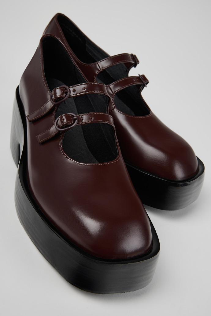 Close-up view of Billie Burgundy Leather Moccasins for Women.