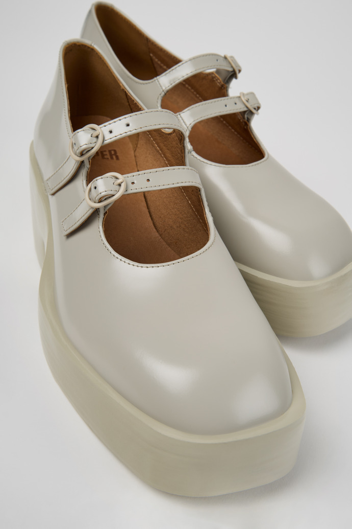 Close-up view of Billie Gray Leather Moccasins for Women.