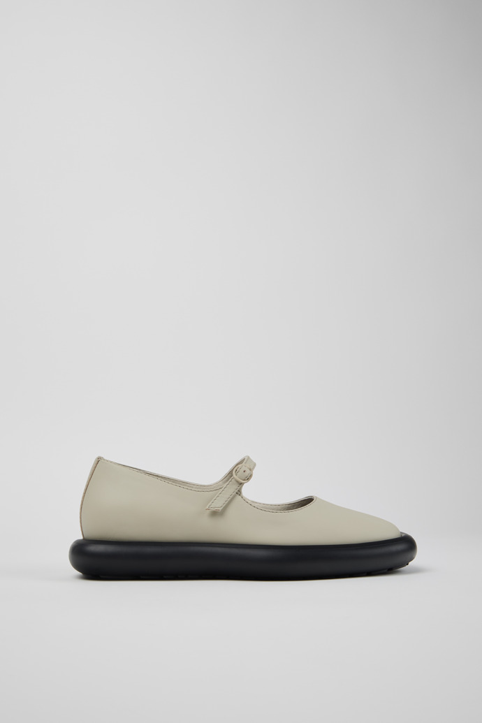Side view of Onda Gray Leather Ballerinas for Women.