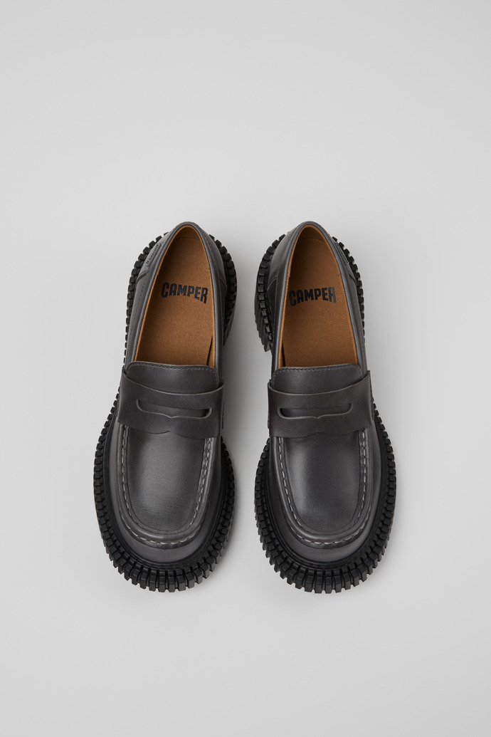 Overhead view of Pix London Gray Leather Moccasins for Men.