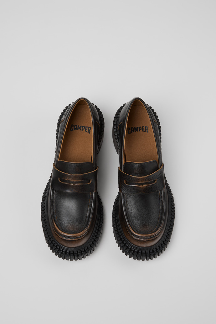 Pix London Mocassins nautiques en cuir noir et marron pour homme.