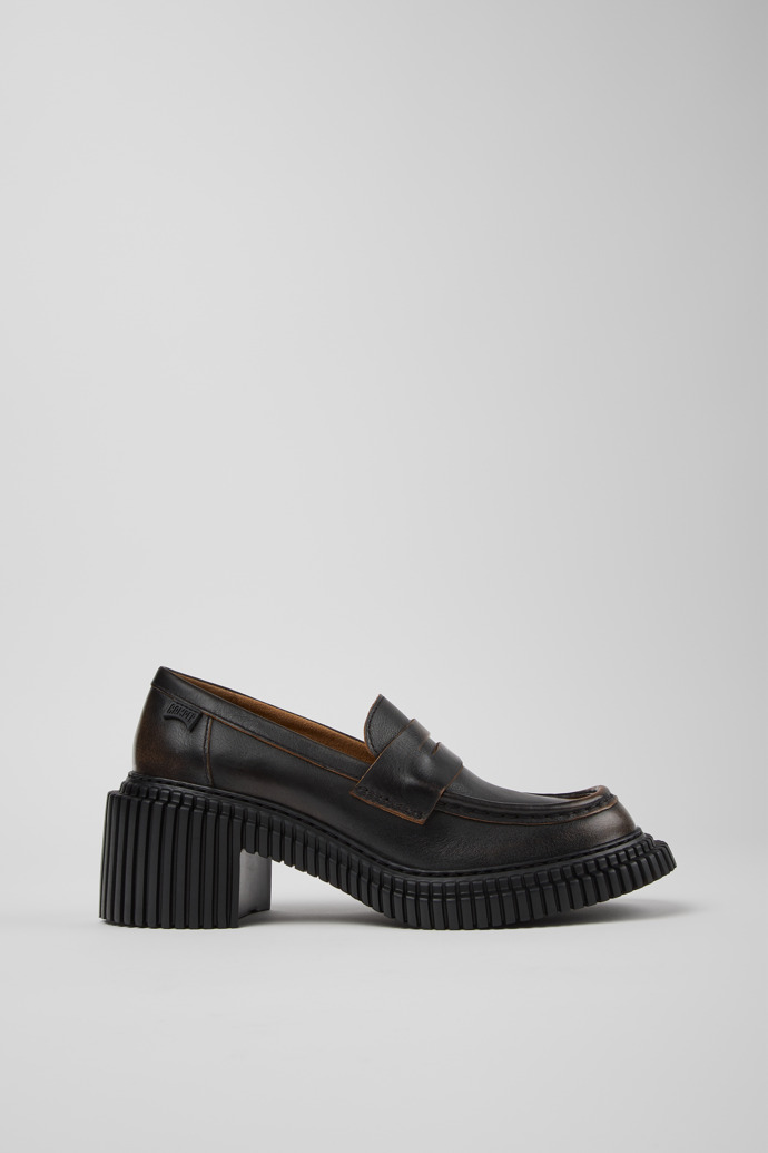 Pix London Mocassins nautiques en cuir noir et marron pour homme.