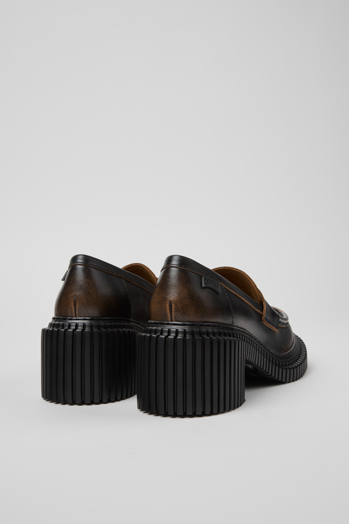 Pix London Mocassins nautiques en cuir noir et marron pour homme.