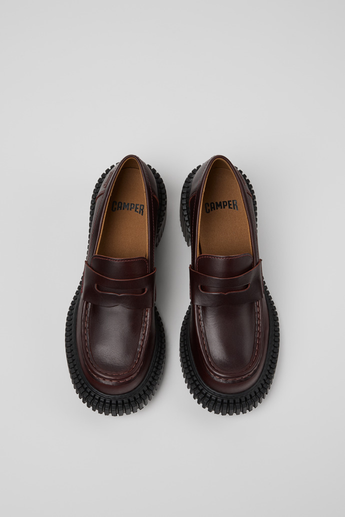 Overhead view of Pix London Burgundy Leather Moccasins for Men.